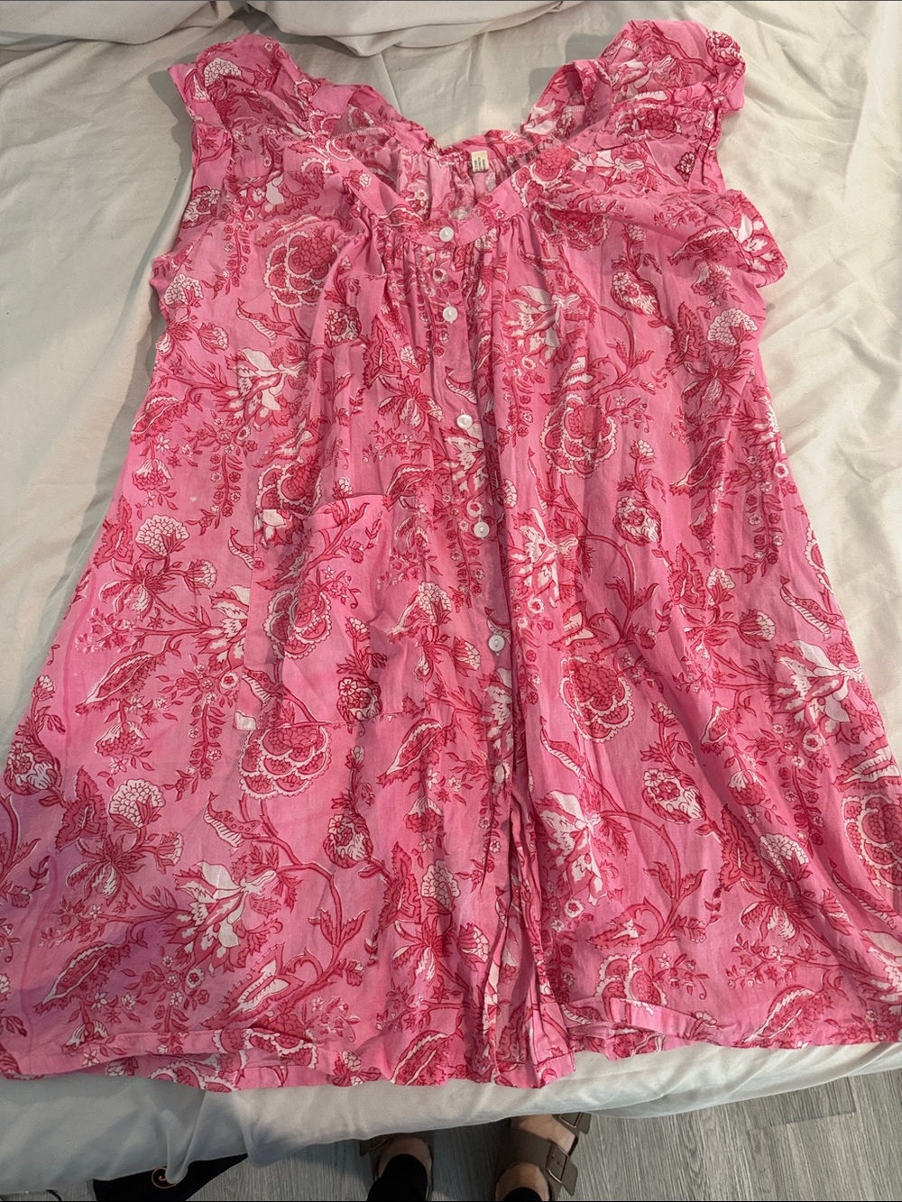 Women's Pink Floral Ruffle-Trim Button Front Tunic